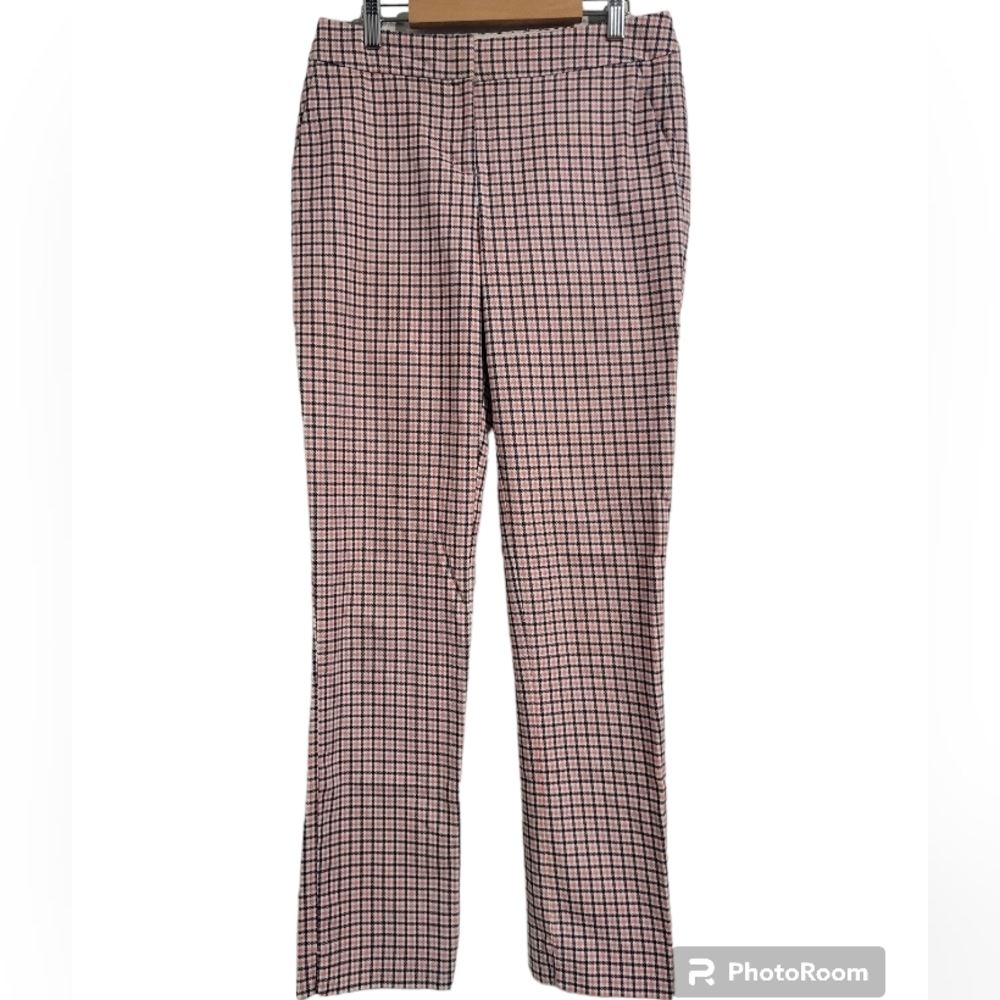 Boden Cropped Ponte Pant Pink/Blue Plaid size 4